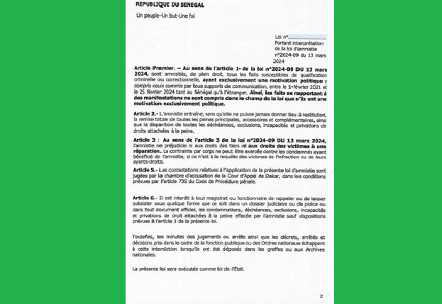 Préoccupation concernant la loi d’interprétation de la loi d’amnistie et ses impacts sur les droits des ex-détenus politiques* Par Ibou Sané ex détenu politique